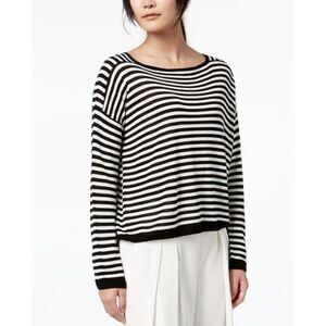 Eileen Fisher Tencel Stripe Bateau Neck Top Size XL Black White Drop Shoulder